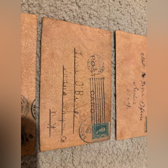 3 Leather Vintage Postcards- Benjamin Franklin Green Error Cut Stamps (used) ￼ - Picture 5 of 12